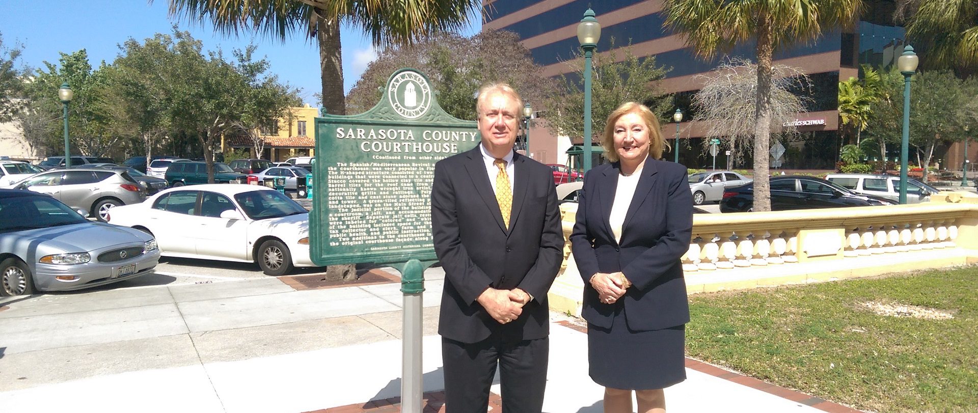 Nicholas P. Sardelis and Catherine B. Bowles at Sarasota County Courthouse
